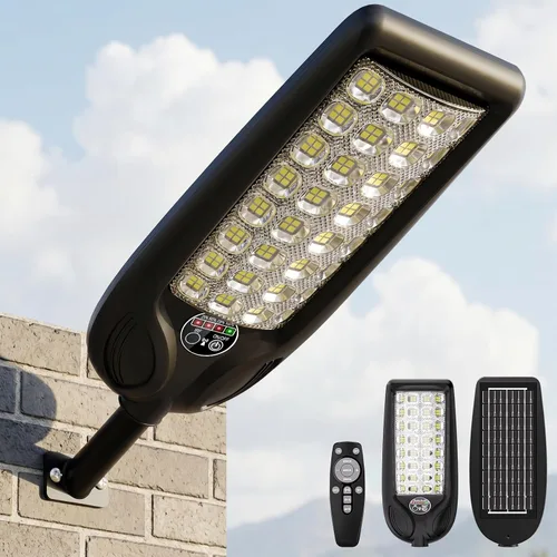 Vista 12 de MMKT - Farolas solares impermeables para exteriores, 3 colores LED del atardecer al amanecer, luces de inundación con sensor de movimiento y control