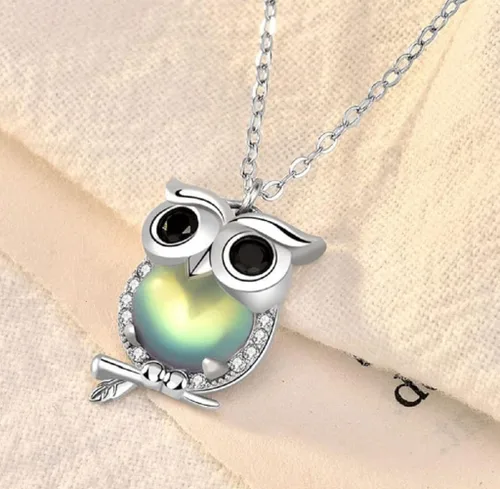Vista 5 de Lam Sence Collar con colgante de búho de plata de ley con diseño de piedra lunar, Metal, Piedra de luna