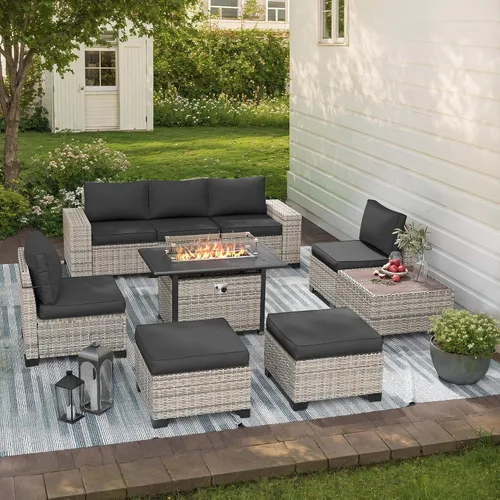 Vista 105 de Muebles de patio al aire libre conjunto PE mimbre ratán al aire libre sofá seccional Gris