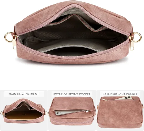 Vista 5 de Bolso cruzado de cuero para mujer con cremallera y hombro para cámara