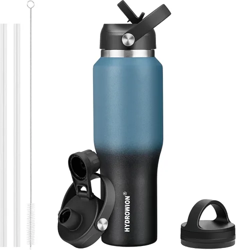 Vista 39 de HYDROWION Botella de agua aislada de 32 onzas, soporte para botella de agua para automóvil, botella de viaje aislada al vacío de doble pared