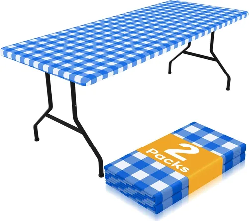 Vista 12 de Smiry Mantel de Mesa de Picnic Paquete de 2, Manteles Ajustables Elásticos Impermeables para Mesas Rectangulares de 18 x 72 pulgadas, Mantel