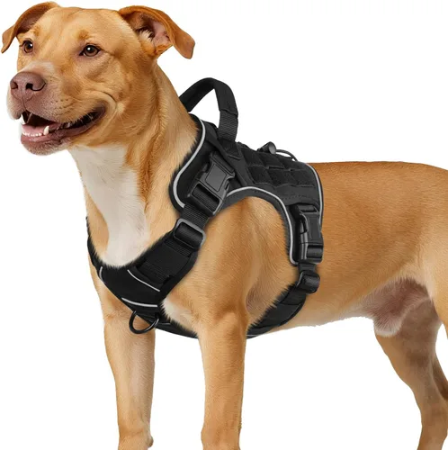 Vista 42 de WINGOIN Arnés táctico negro para perros pequeños, arnés resistente sin tirones con asa, arnés militar reflectante ajustable K9 para mascotas