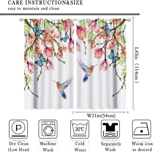 Vista 2 de Cortinas opacas de flores de colibrí, para dormitorio y sala de estar, diseño estético rústico y moderno, juego de 2 paneles, 42 x 45 pulgadas