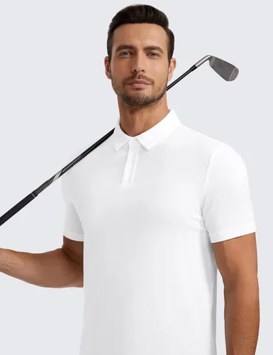 Vista 3 de CRZ YOGA Polo de golf para hombre, manga corta, absorbe la humedad, atlética, deportiva, casual, piqué