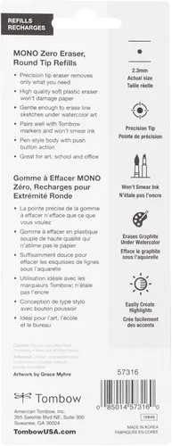 Vista 2 de Tombow 57316 Recambios de borrador Mono Zero, redondos de 2,3 mm, paquete de 2