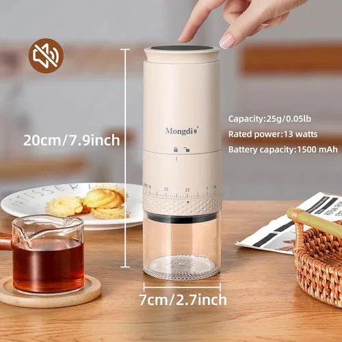 Vista 6 de Mongdio Molinillo de Café Eléctrico Portátil de Muelas con 38 Configuraciones, Molinillo de Café de Muelas Cónicas con Pantalla LED, Carga USB