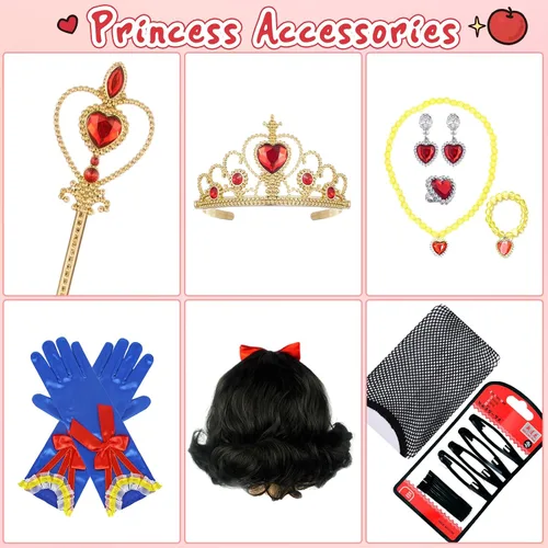 Vista 6 de Latocos Disfraz de princesa para niñas, paños de vestir para niña pequeña con accesorios para peluca, cumpleaños, Halloween, cosplay