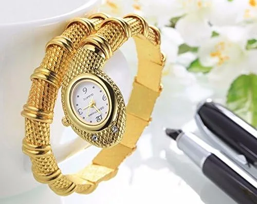 Vista 3 de Nextstart Diseño único de serpiente en forma de pulsera estilo reloj mujer diamantes adornos Gfit reloj casual, Oro
