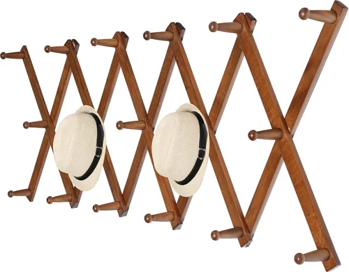 Vista 32 de WEBI Perchero de Pared Acordeón, Perchero de Sombreros de Madera Expandible para Perchero de Abrigos Montado en Pared, Soporte de Ganchos Acordeón