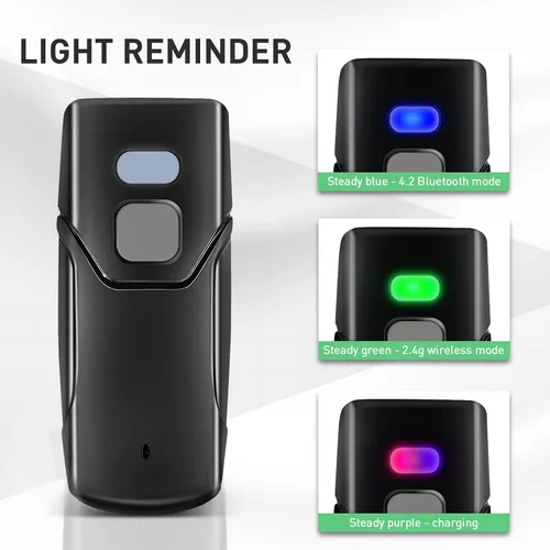 Vista 6 de Escáner de código de barras inalámbrico, escáneres de código de barras Bluetooth 1D 2D con cable USB y Bluetooth 4.2 y 2.4G inalámbrico 3 en 1