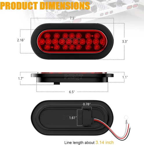 Vista 7 de PSEQT 6" luces LED rojas para remolque, 24 luces LED ovaladas, luces de freno, de parada, luces de identificación traseras, impermeables, de montaje