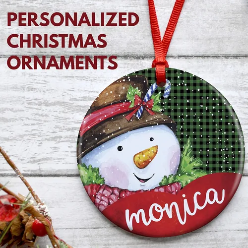 Vista 6 de Juego de 3, adorno de Navidad personalizado con nombre, 9 diseños, 12 fuentes, cerámica personalizada de 3 pulgadas, adorno de Navidad redondo 2025