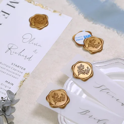 Vista 4 de UNIQOOO Calcomanías de Sello de Cera - Calcomanías de Sello de Sobre de Invitación de Boda de Eucalipto, 100 Piezas de Calcomanías Autoadhesivas