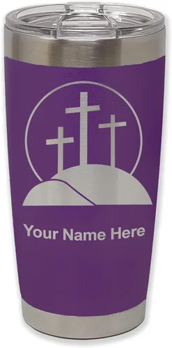 Vista 31 de LaserGram Vaso aislado al vacío de 20 onzas, cruz de calvario, grabado personalizado incluido (negro)