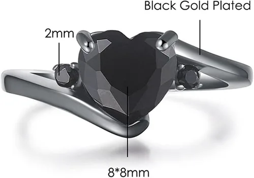 Vista 4 de Anillo de compromiso de compromiso de boda con forma de corazón chapado en oro negro