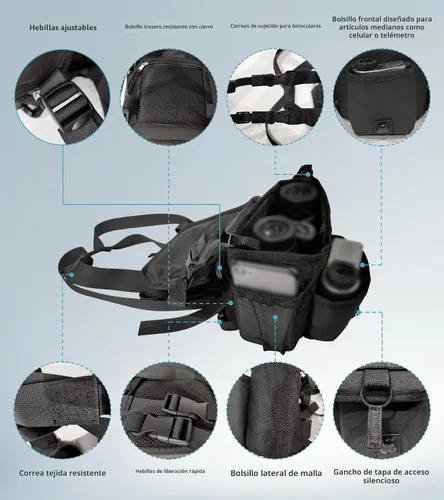 Vista 4 de GAIARENA - Arnés de binocular, impermeable, con bolsa de telémetro para binoculares de 20 x 50, arnés de pecho binocular ajustable para caza