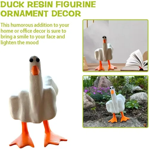 Vista 6 de Figura de pato de dedo medio, divertida estatua de dedo medio, decoración del hogar, oficina, escritorio, adornos de pato, regalos novedosos extraños