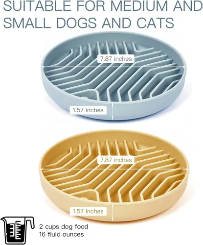Vista 5 de Comederos de alimentación lenta para perros 2 piezas, cuencos de alimentación para perros de rompecabezas de silicona con ventosas, antiahogo