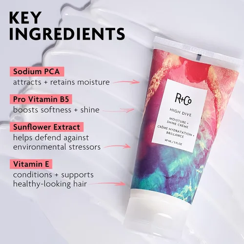 Vista 4 de R+Co HIGH DIVE Moisture + Shine Crème – Hydrating & Glossy Hair Cream, Adds Softness & Manageability, All Hair Types