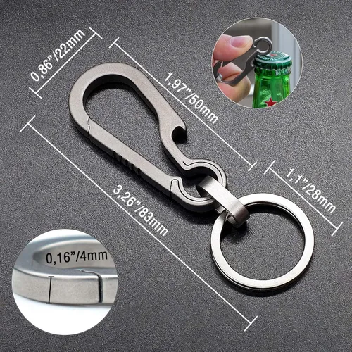 Vista 3 de JVCOM Llavero y llavero de mosquetón de titanio, clip minimalista de titanio con ganchos de liberación rápida para EDC para hombres y mujeres.