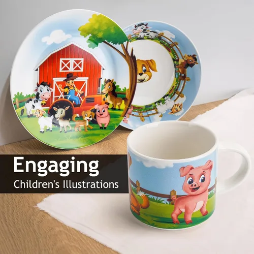 Vista 2 de MIAMIO – Juego de 3 vajilla para niños/Platos de porcelana para niños, juego de platos para niños, juego de vajilla para niños – Incluye plato