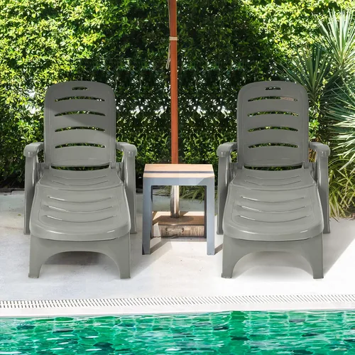 Vista 4 de Tangkula Tumbona para exteriores, silla reclinable ajustable de 5 posiciones con ruedas integradas, resistente a la intemperie, plegable, para Gris