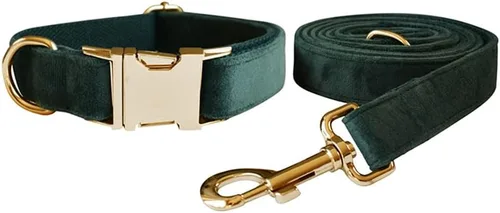 Vista 20 de Love Dream Juego de collar y correa de terciopelo para perro, suave y cómodo, correa ajustable y collar con hebilla de metal resistente para perros