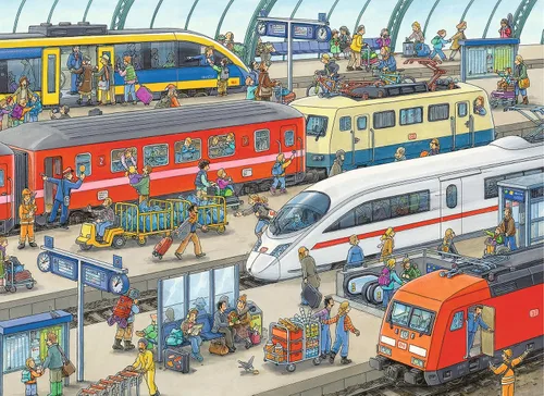 Vista 2 de Ravensburger Railway Station - Rompecabezas único de 60 piezas para niños, superficie antirreflejo, materiales certificados FSC, ideal