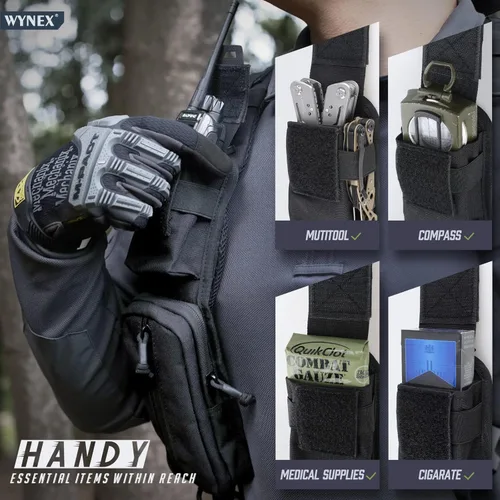 Vista 6 de WYNEX Bolsa de accesorios Molle de doble cremallera, bolsa de bolsillo para mochila, correa para el hombro, accesorio Molle, accesorios tácticos