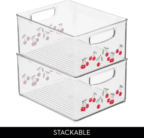 Vista 4 de iDesign Organizador de baño, impresión decorativa, cesta de almacenamiento de plástico apilable para maquillaje y organización de tocador