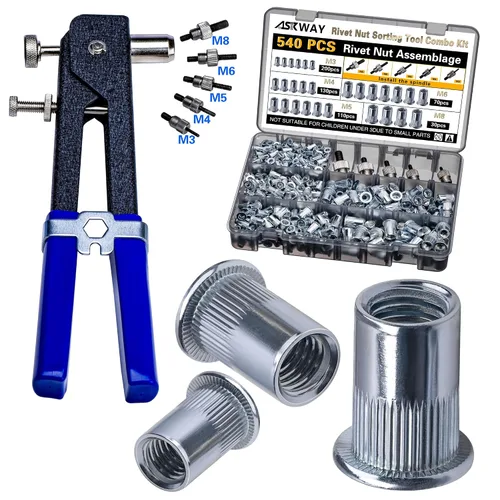 Vista 7 de Kit de herramientas de tuerca de remache a presión, 430 piezas de combinación de tuercas de remache métricas (M8/M6/M5/M4/M3), adecuado