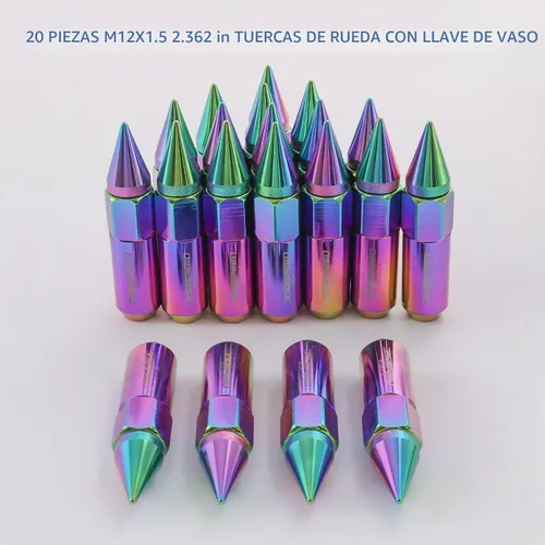 Vista 6 de JDMSPEED Neo Chrome 20 unids M12X1.5 Cap Spiked Extended Tuner 2.362 in Ruedas de Aluminio Llantas Tuercas Cromo neo