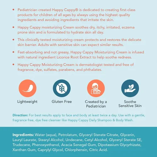 Vista 3 de Crema hidratante Happy Cappy – Crema para bebés con tendencia al eccema, loción para piel seca para bebés, niños pequeños y niños, formulada por