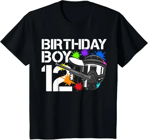 Vista 30 de 12th B-Day Paintball Birthday Party Boy 12 Year Old Funny T-Shirt, Negro