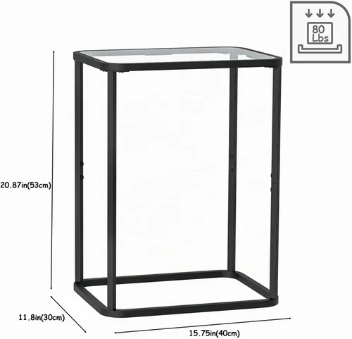 Vista 2 de Garden 4 you Mesa auxiliar de cristal, mesa auxiliar rectangular con marco de metal, moderna mesita de noche para oficina, dormitorio, sala de Negro