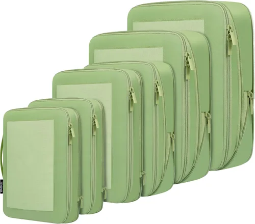 Vista 9 de BAGAIL 4 juegos/6 juegos/8 cubos de compresión para embalaje, accesorios de viaje, organizadores de embalaje expandibles (malla cuadrada, 06-beige)