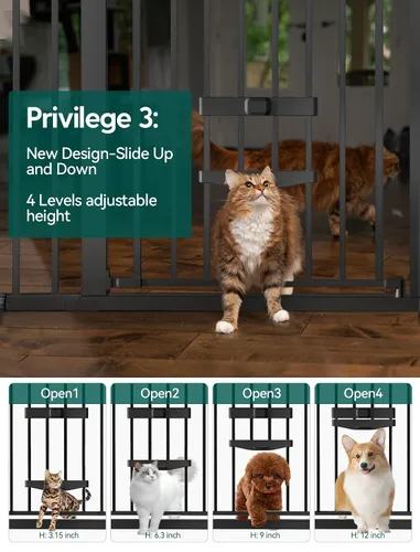 Vista 2 de BABELIO Nueva Versión Puerta de Bebé con Puerta para Gatos Ajustable, Puerta de Mascotas de Metal de 29-40" para Escaleras y Puertas, Montaje a Negro