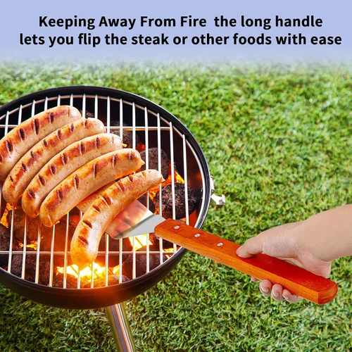 Vista 4 de 2 espátulas de parrilla extralargas para barbacoa y parrilla, accesorios de acero inoxidable para parrilla, espátula ranurada y espátula de cocina