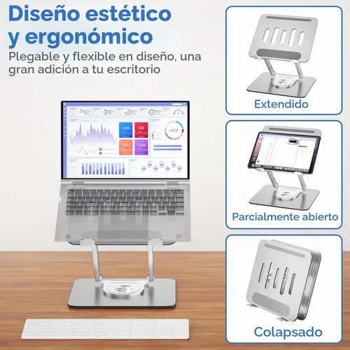 Vista 5 de Soporte para Laptop de Escritorio Ajustable Soporte para Computadora con Base Giratoria de 360° Soporte Elevador Ergonómico para Laptop