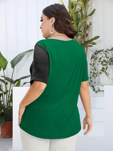 Vista 3 de Camisetas de talla grande para mujer, con botones de contraste, blusas casuales de verano, camisas de manga con puños