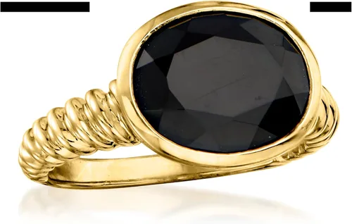 Vista 4 de Ross-Simons Anillo de ónix negro en oro de 18 quilates sobre plata esterlina