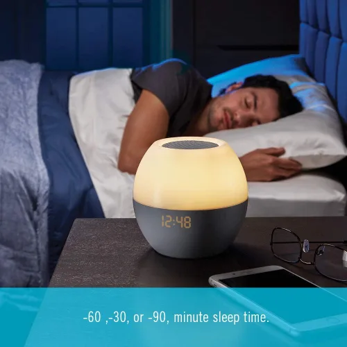 Vista 6 de HoMedics SoundSpa Sunrise, máquina de sonido para dormir para adultos y bebés, 4 sonidos calmantes, 4 sonidos de despertador, altavoz Bluetooth