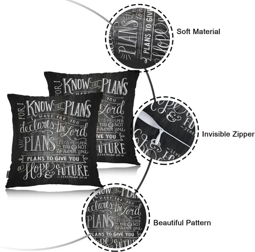 Vista 7 de Swono Juego de 2 fundas de almohada decorativas con versículo bíblico para el hogar, fundas de almohada para sala de estar, dormitorio, fundas