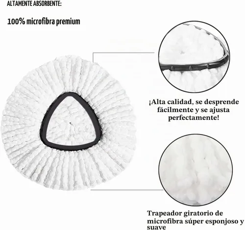 Vista 3 de 4 piezas de cabezales de repuesto para mopa O-Ceda, cabeza de repuesto para mopa giratoria, recambios de cabezales de mopa de microfibra, recambios