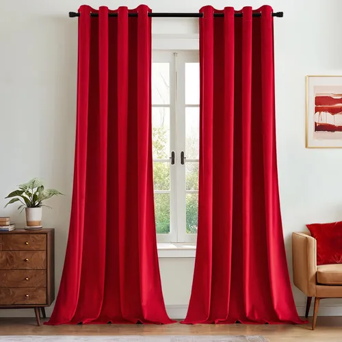 Vista 30 de ANRODUO Cortinas de terciopelo beige de 45 pulgadas de largo, opacas con aislamiento térmico insonorizado, cortinas de privacidad para oscurecer