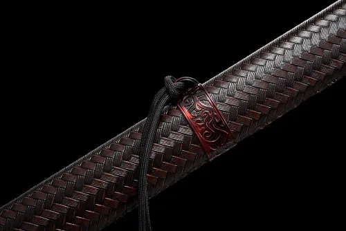 Vista 4 de Espada Katana de espiga completa de acero al manganeso, hoja púrpura y rojo