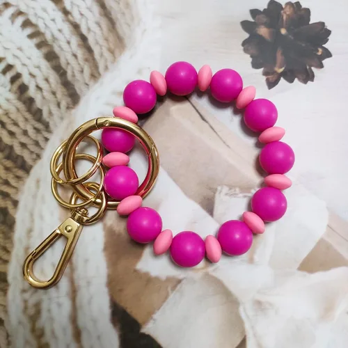 Vista 9 de Llavero de silicona con cuentas para mujer, pulsera elástica para llavero