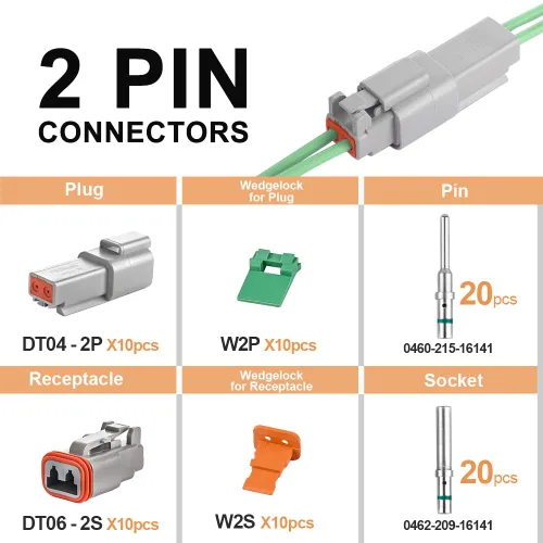 Vista 2 de JRready ST6246 Deutsch DT Conector de 2 pines 14-16AWG Contactos sólidos, 10 juegos DT04-2P DT06-2S, gris, conector eléctrico impermeable