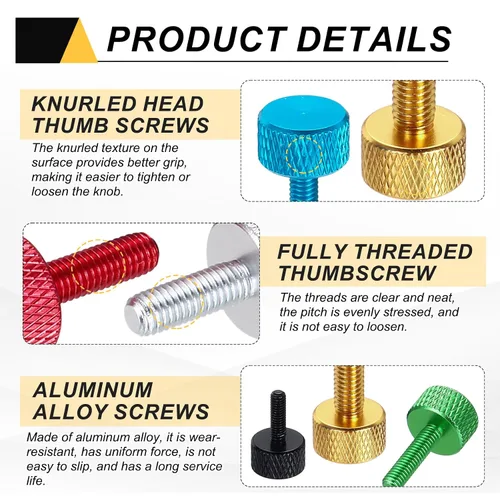 Vista 11 de MECCANIXITY 5 piezas M6x14mm Tornillos de pulgar estriado de cabeza plana, pernos de rosca completa de aleación de aluminio sólido para carcasas